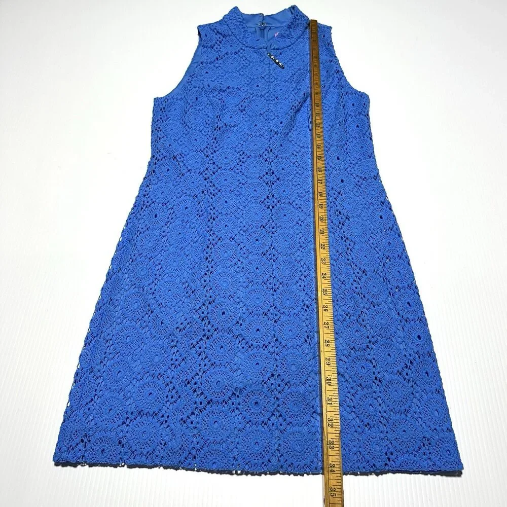 Lilly Pulitzer Size M ALEXA Blue Crochet Lace Dress Sleeveless Zip Charm Shift - Picture 12 of 12
